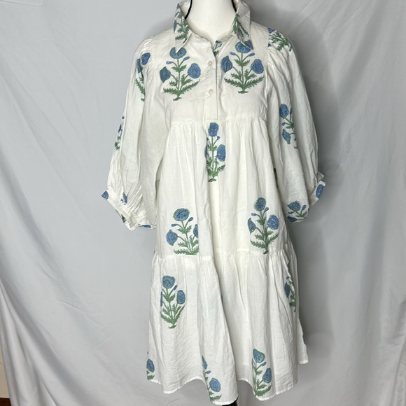 White and Blue Patterned Mini Dress - Picture 2 of 9